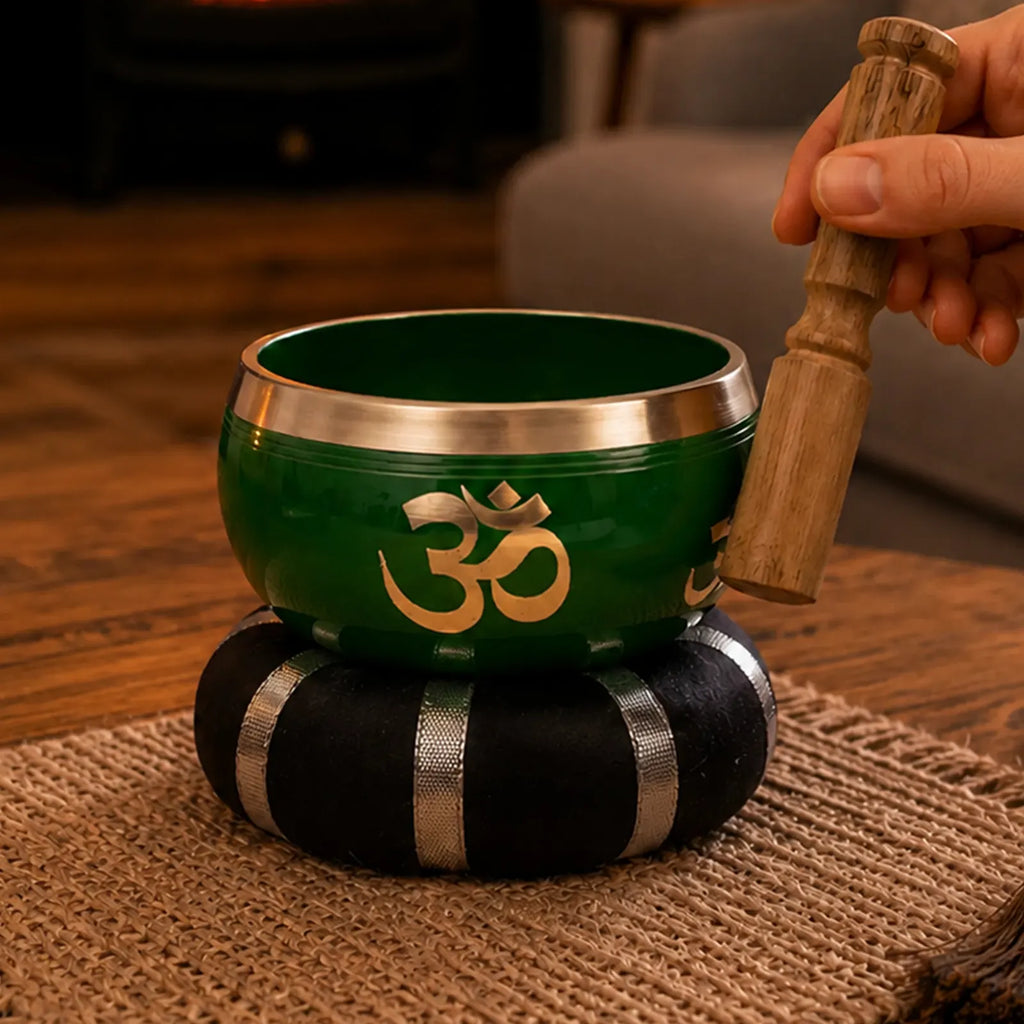 Tree of Life Tibetan Buddhist Singing Bowl Set- Green 10.7cm
