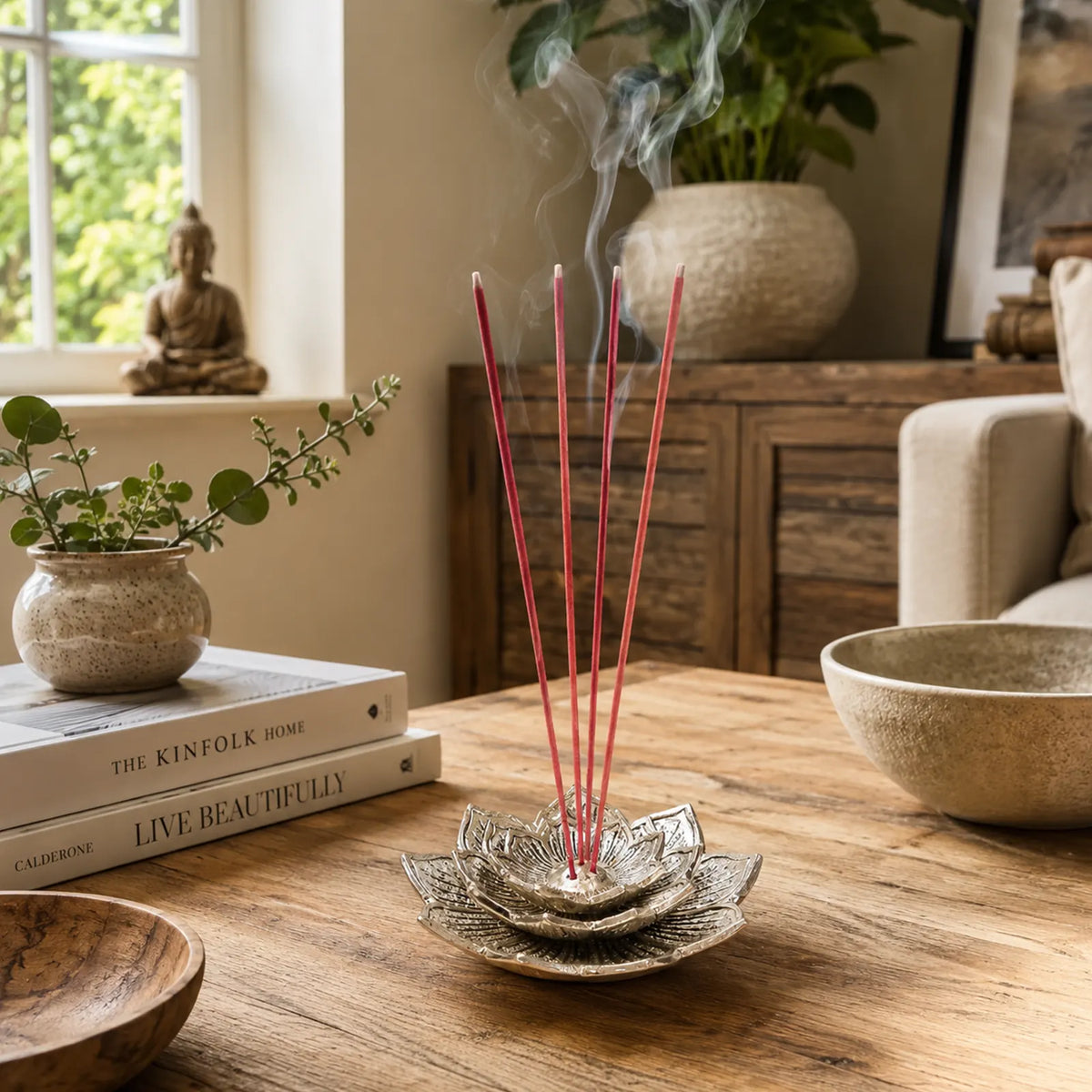 Tri-Flower Lotus Incense Holder - Aluminium