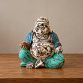 Vintage Blue Mint Hand Carved Wooden Buddha Sitting Statue - 30cm - Happy Buddha