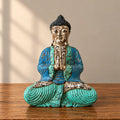 Vintage Blue Mint Hand Carved Wooden Buddha Sitting Statue - 40cm - Welcome