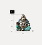 Vintage Blue Mint Hand Carved Wooden Buddha Statue - 30cm - Happy Buddha with distressed finish showcasing a joyful seated figure in blue and mint colors, perfect for Buddha decor.
