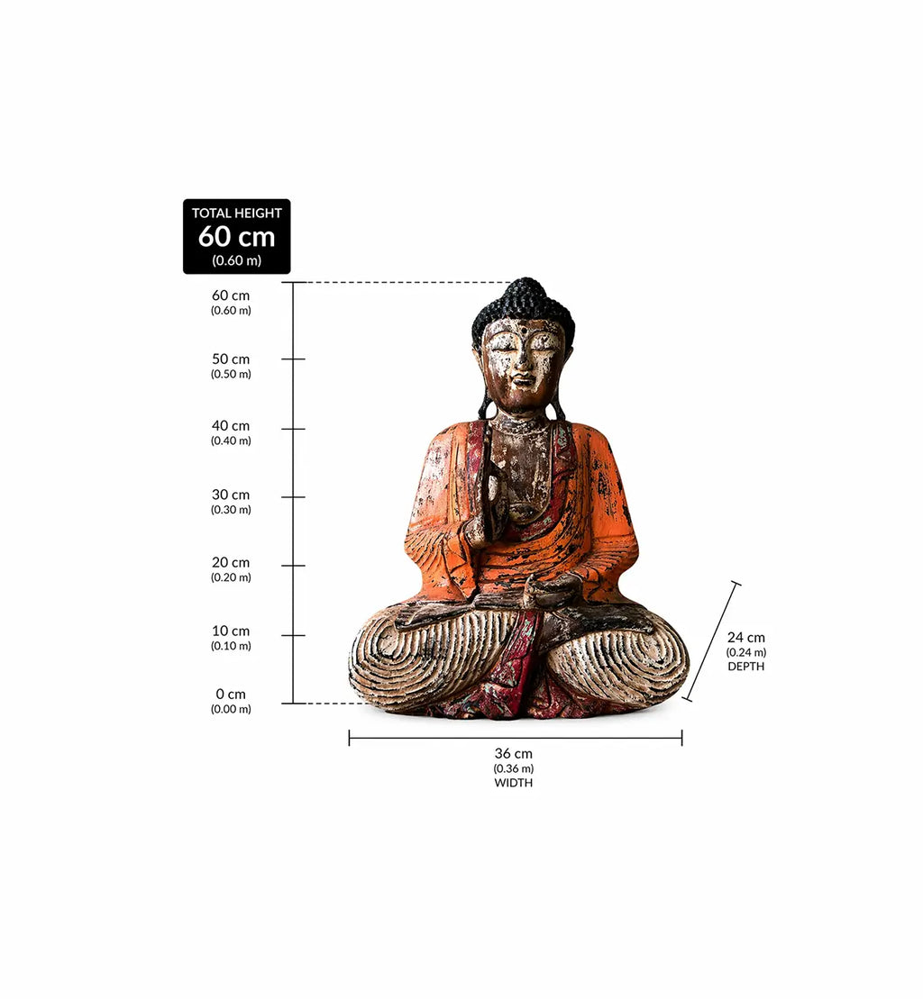 Vintage Orange Hand Carved Buddha Statue - 60cm - Teaching Transmission