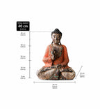 Vintage Orange Hand Carved Buddha Wooden Statue - 40cm - Teaching Transmission depicting a seated Buddha in a meditative pose with detailed carved features and textured orange robes.