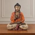 Vintage Orange Hand Carved Wooden Buddha Sitting Statue - 60cm - Teaching Transmission