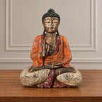 Vintage Orange Hand Carved Wooden Buddha Sitting Statue - 60cm - Teaching Transmission