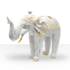 Wood Carved Elephant - White Gold