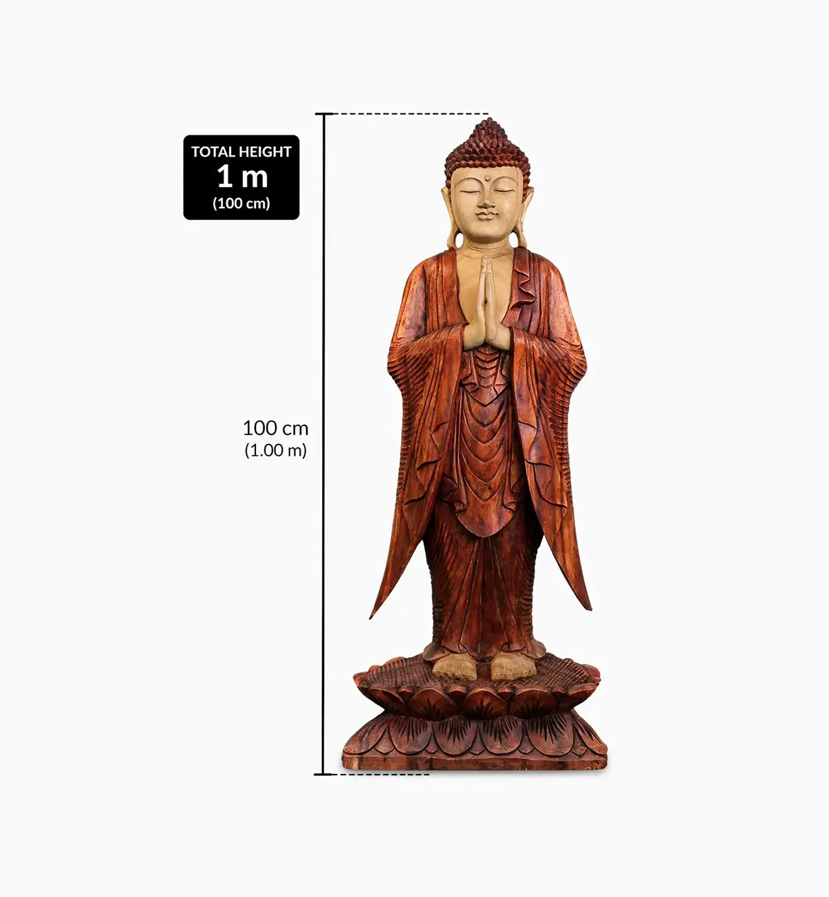 Wooden Buddha Statue Standing - 1m Welcome