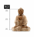 Wooden Buddha Statue Whitewash - 30cm Teaching Transmission depicting a serene seated Buddha in a hand-carved, whitewashed finish, perfect for peaceful Buddha decor.