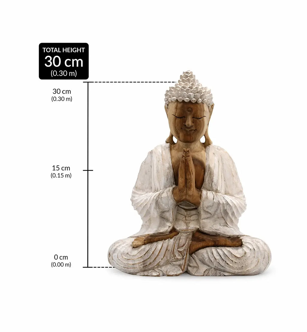 Wooden Buddha Statue Whitewash - 30cm Welcome