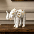Wooden Hand Carved Elephant - White Gold