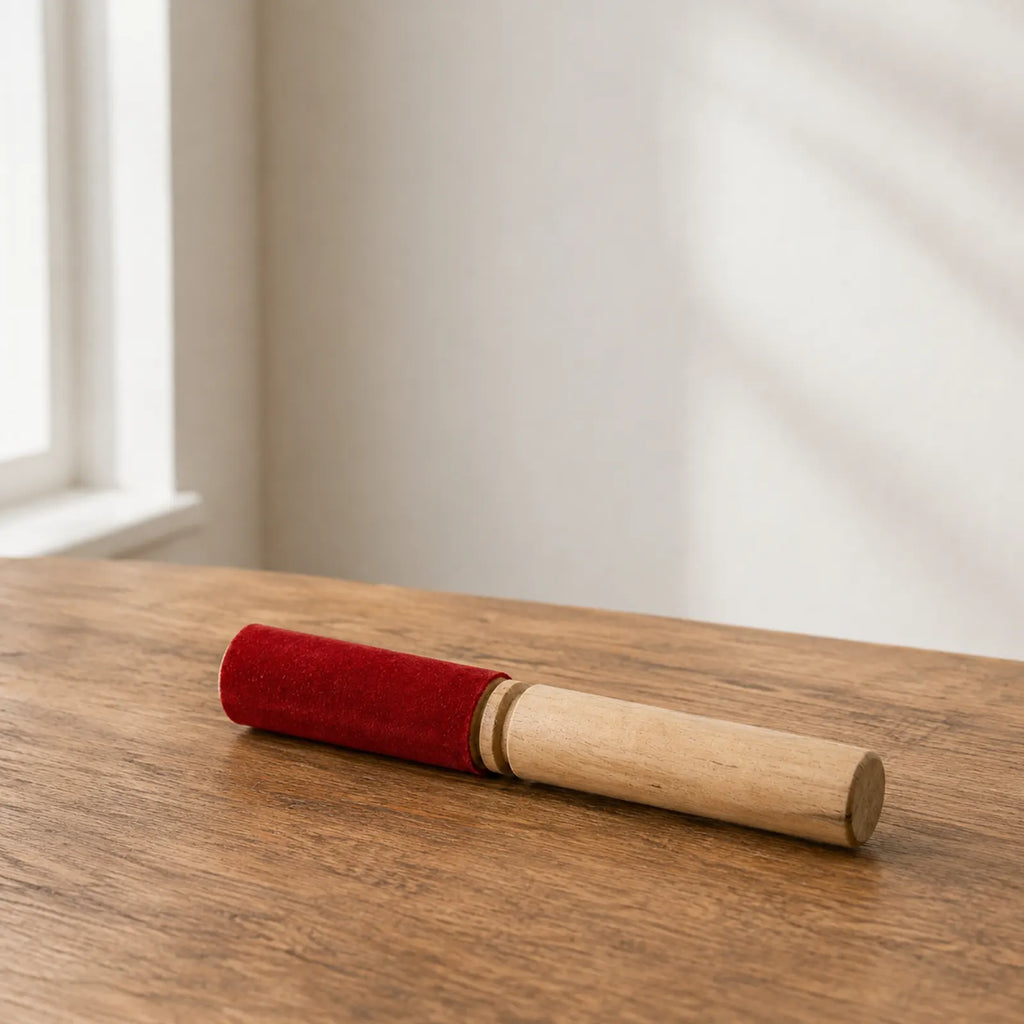 Wooden Singing Bowl Striker with Velvet Sleeve