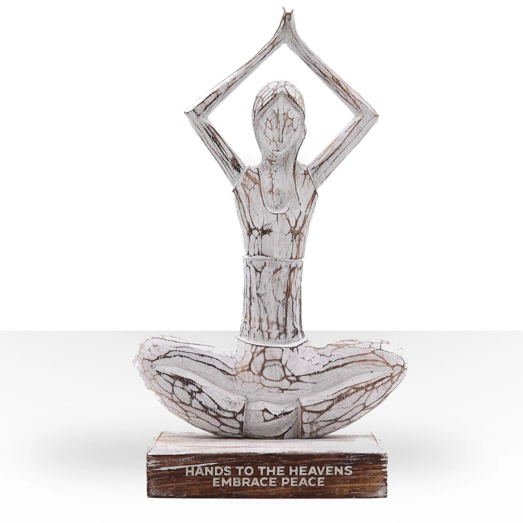 Wooden Yoga Lady - Whitewash - Hands Up Pose 