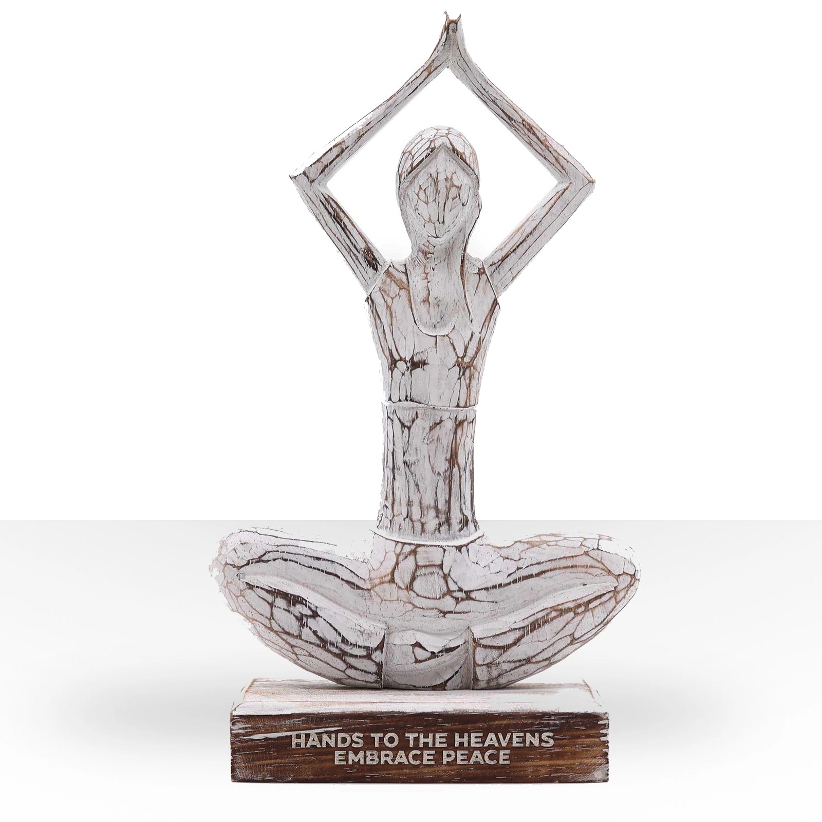 Wooden Yoga Lady - Whitewash - Hands Up Pose 