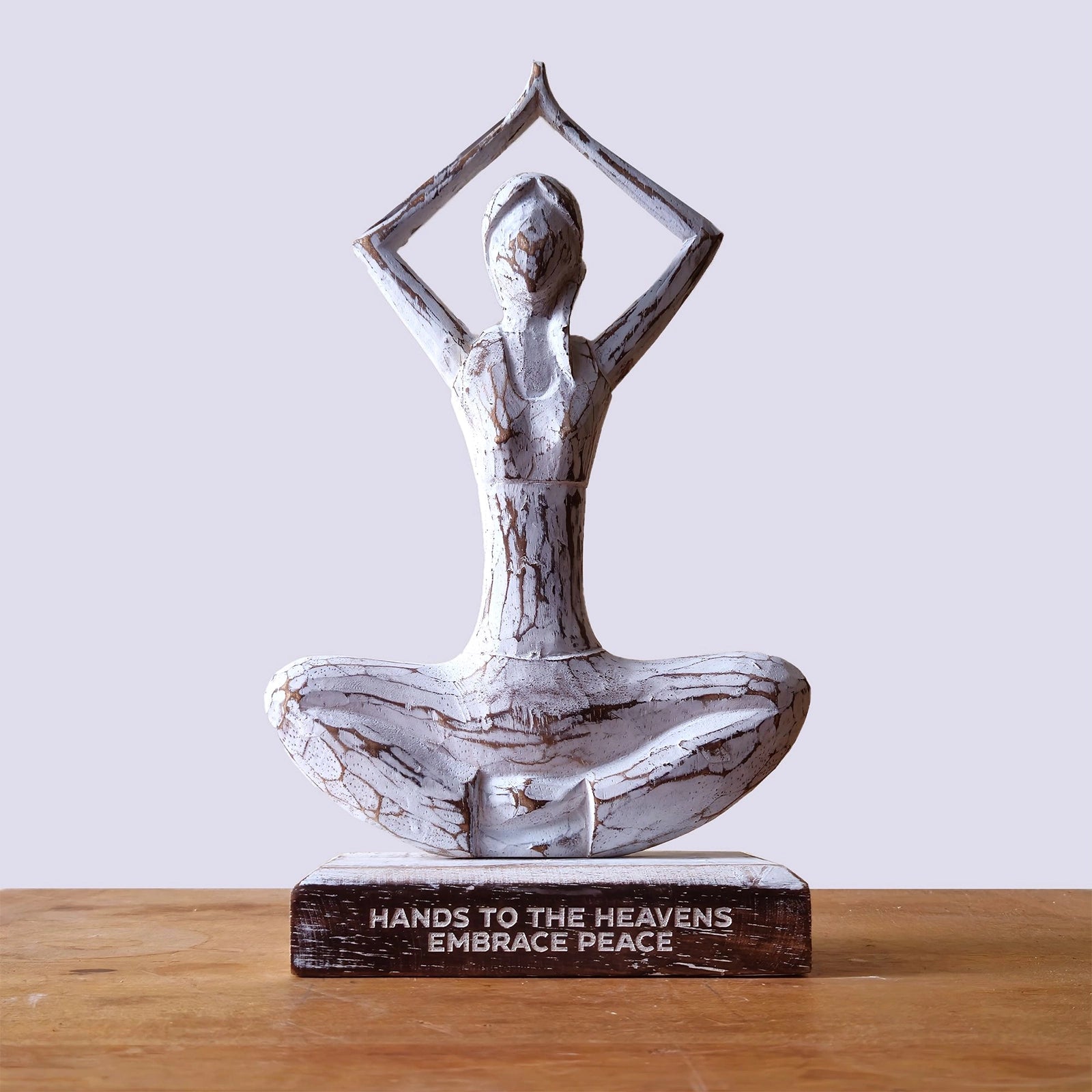 Wooden Yoga Lady - Whitewash - Hands Up Pose 