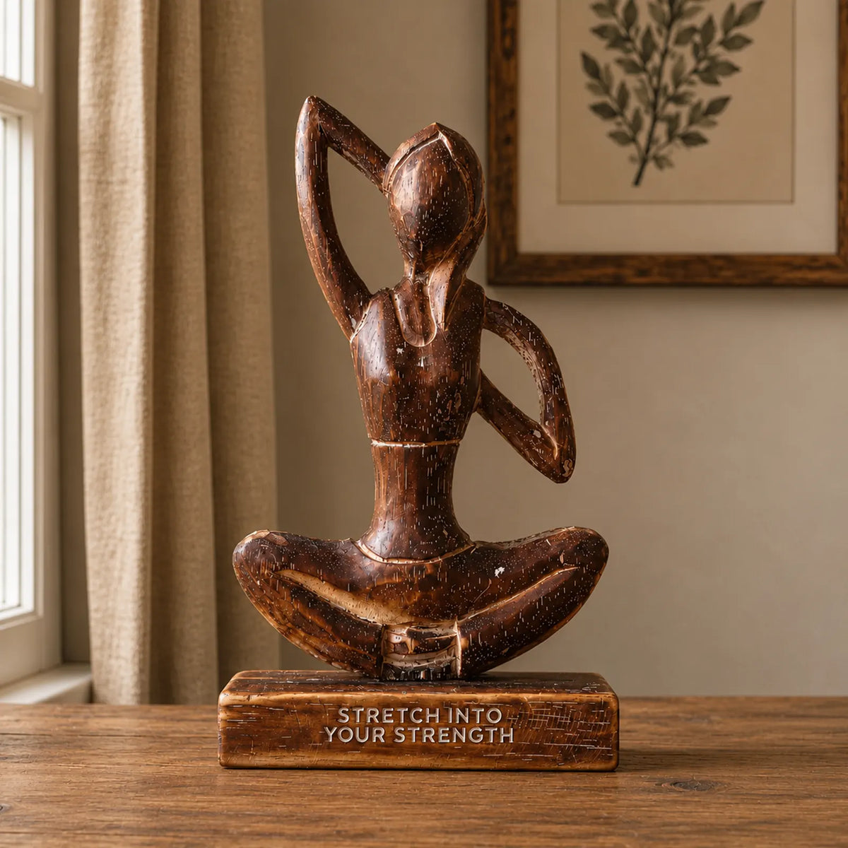 Wooden Yoga Lady Figurines Decorative Statue - Antique - Cow Face Pose