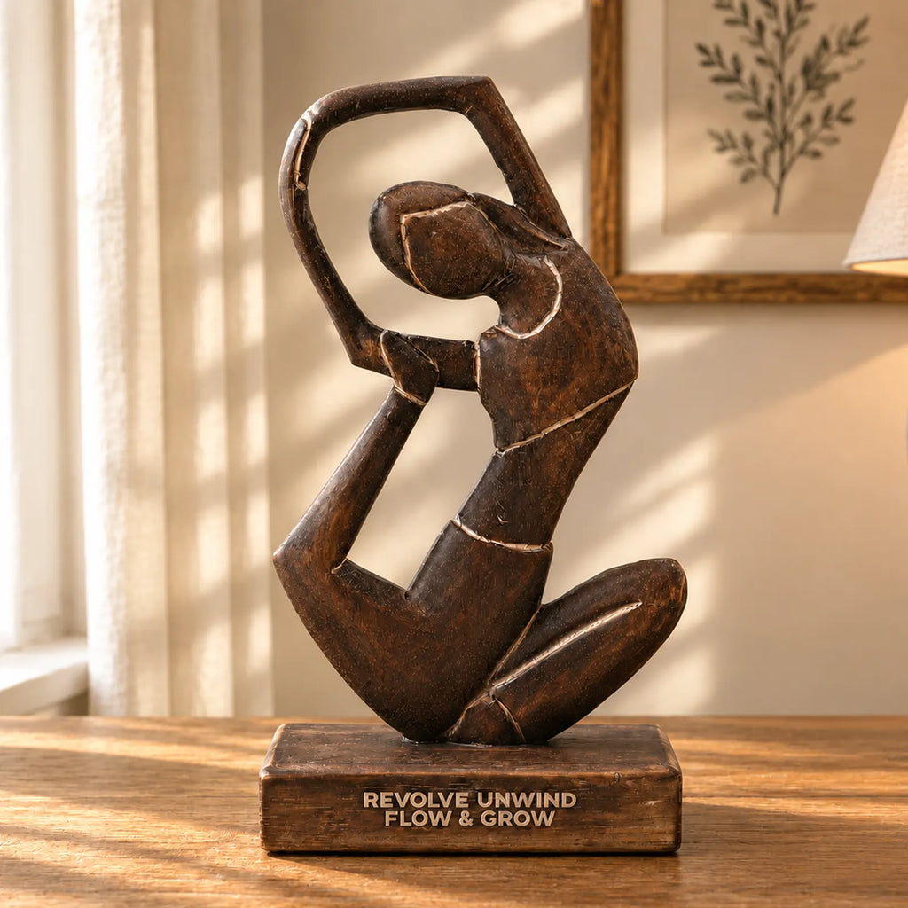 Wooden Yoga Lady Figurines Decorative Statue - Antique - Revolved Pose