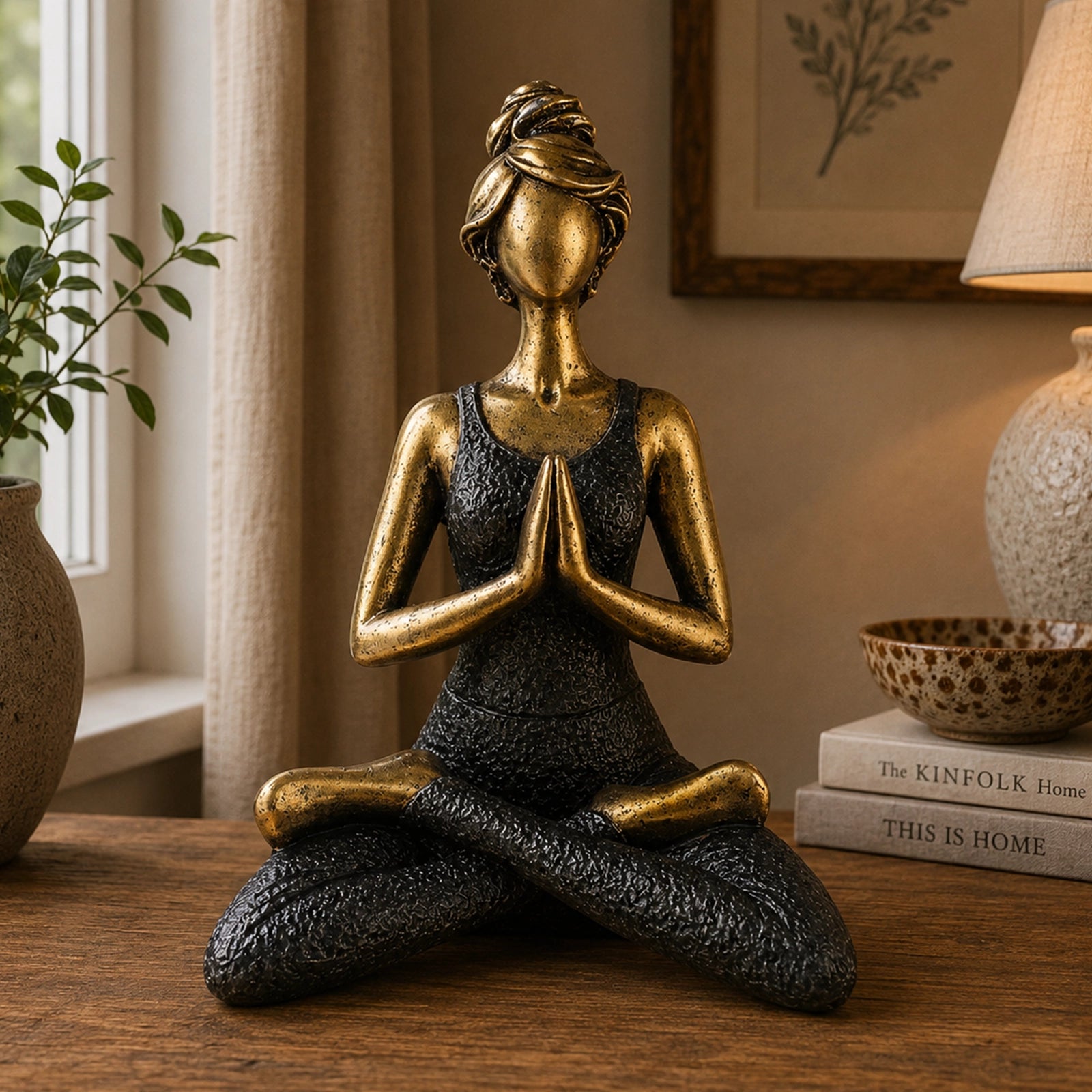 Yoga Lady Figure -  Bronze & Black 24cm