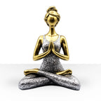 Yoga Lady Figure - Bronze & Silver 24cm depicts a serene woman in a seated meditation pose, blending bronze and silver tones for a calming decorative accent.