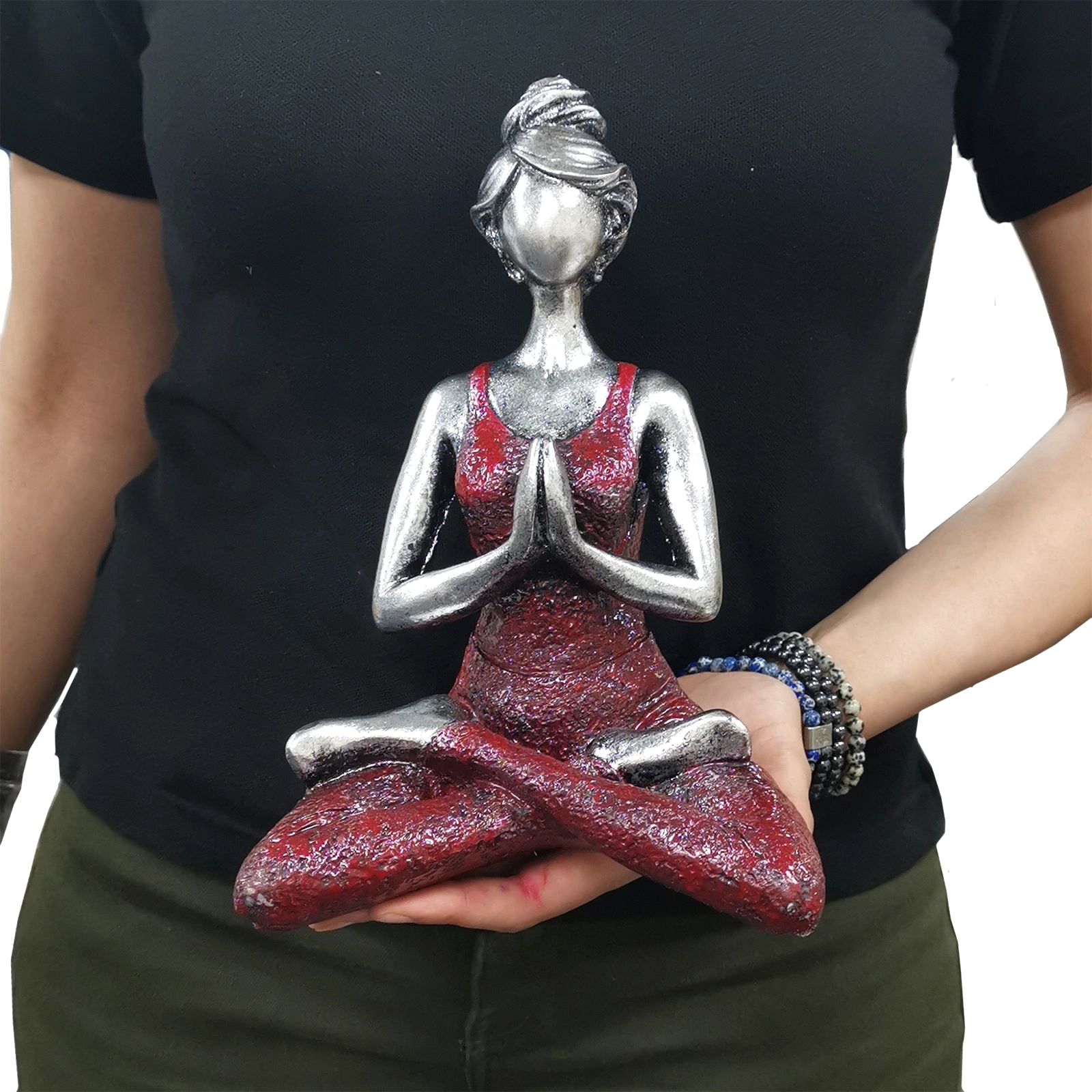 Yoga Lady Figure -  Silver & Bordeaux 24cm