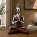 Yoga Lady Figure -  Silver & Bordeaux 24cm