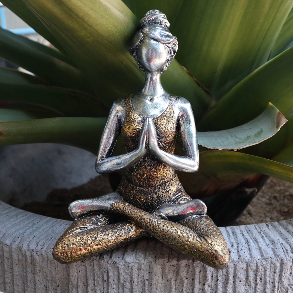 Yoga Lady Figurines Decorative Statue -  Silver & Gold 24cm