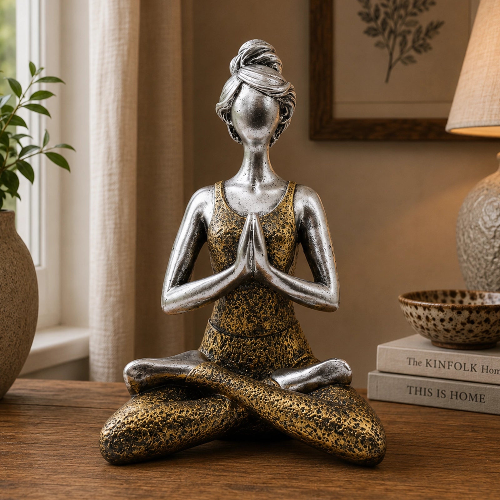 Yoga Lady Figure -  Silver & Gold 24cm