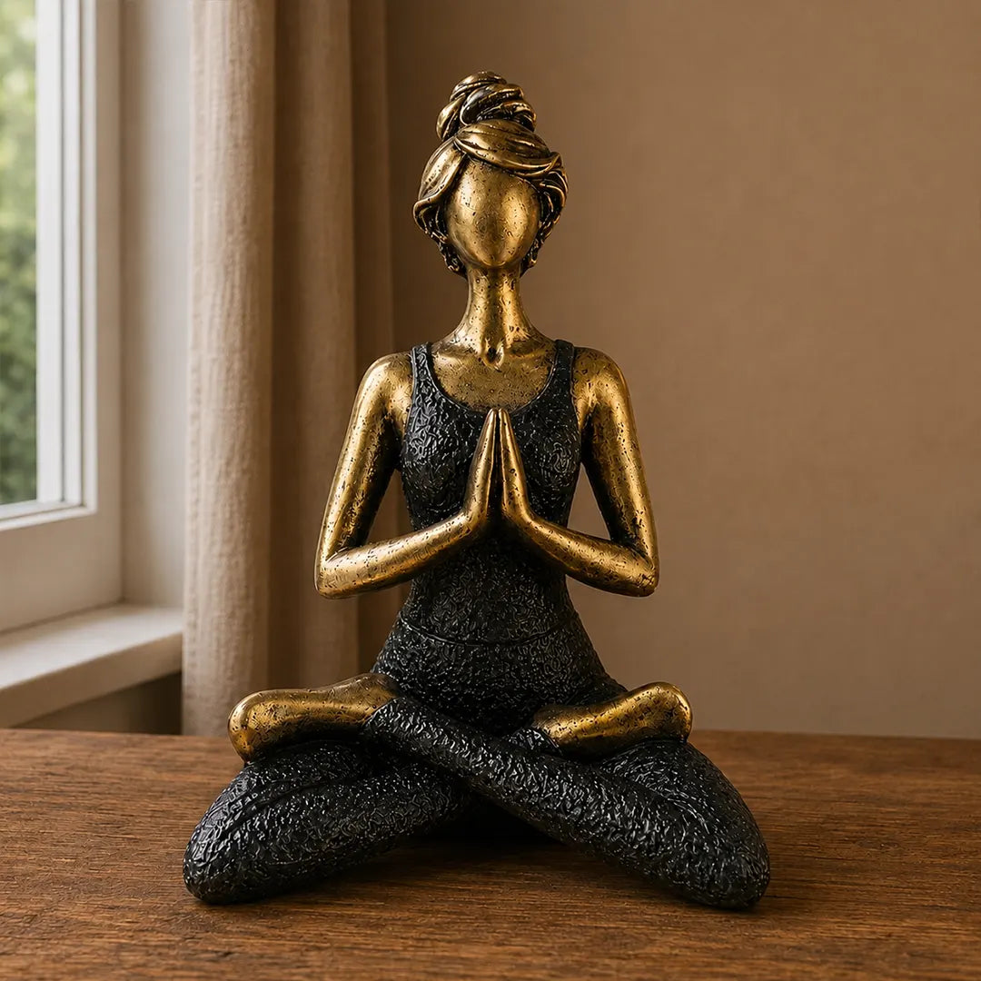 Yoga Lady Figurines Decorative Statue -  Bronze & Black 24cm