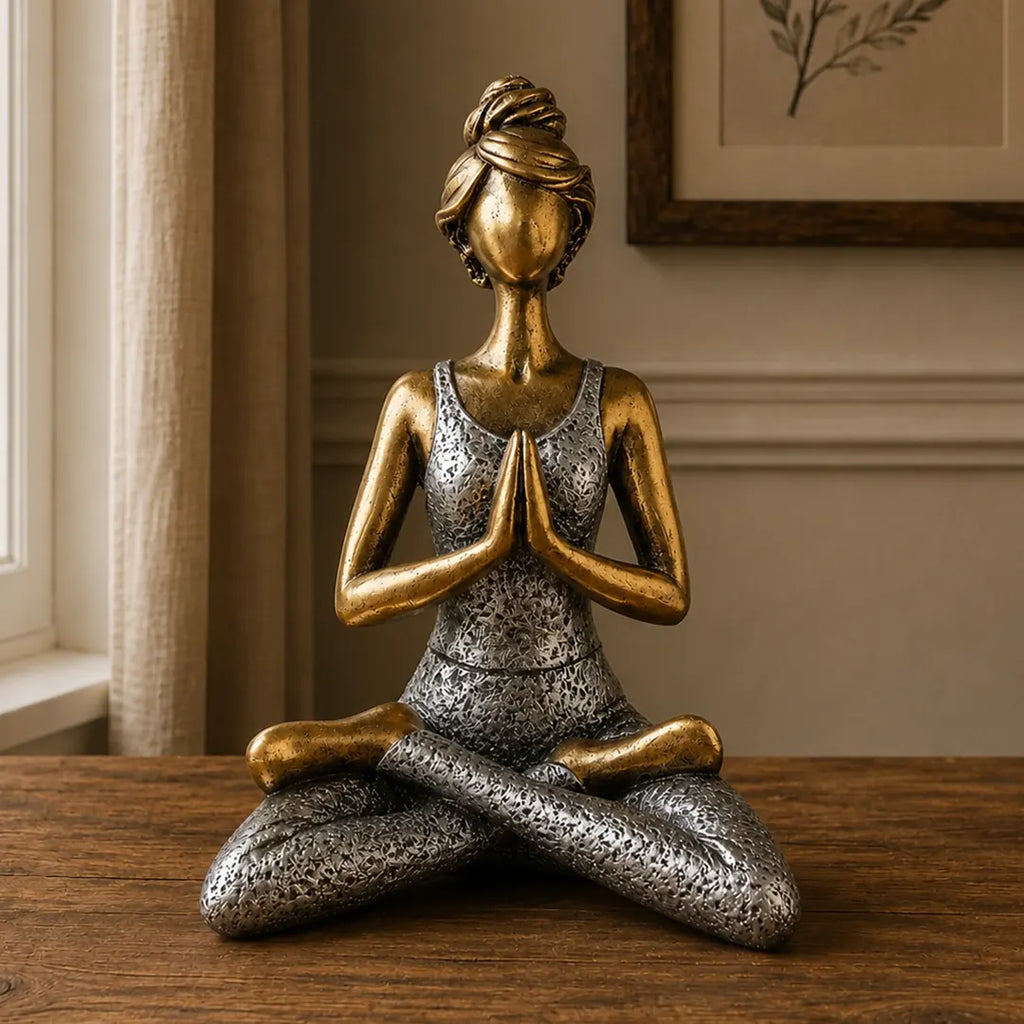 Yoga Lady Figurines Decorative Statue -  Bronze & Silver 24cm