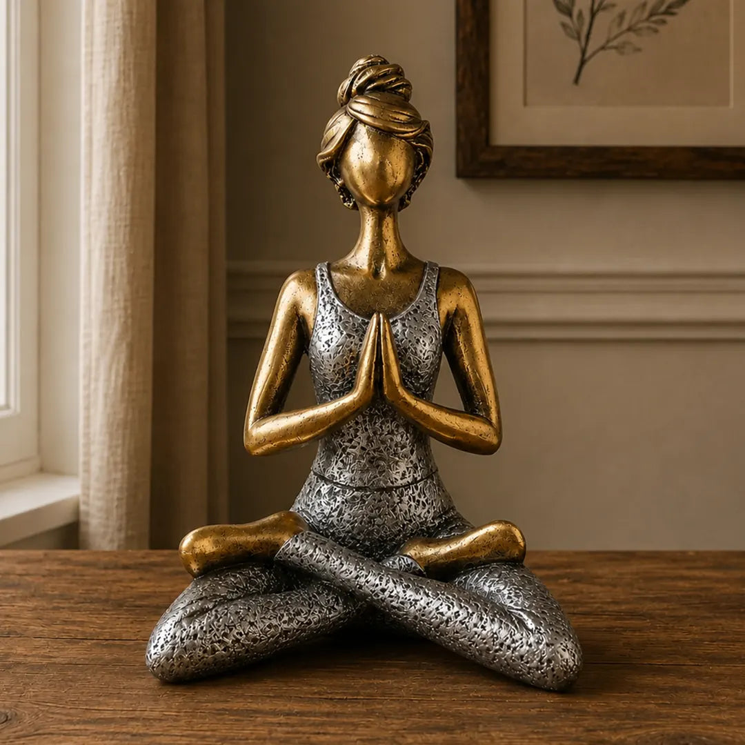 Yoga Lady Figurines Decorative Statue -  Bronze & Silver 24cm