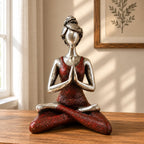 Yoga Lady Figurines Decorative Statue -  Silver & Bordeaux 24cm