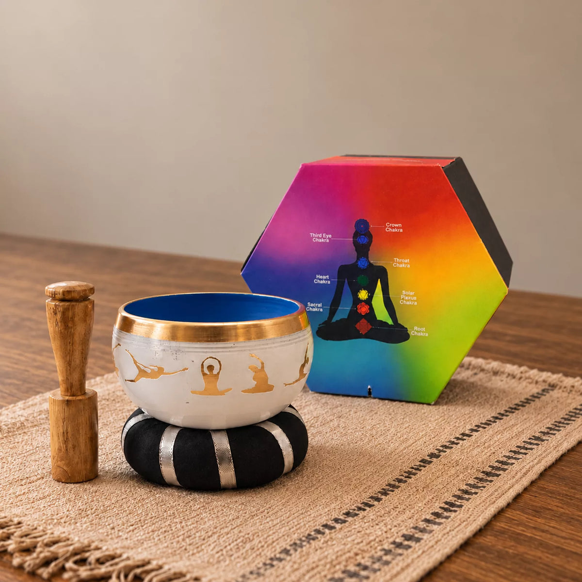 Yoga Moves Tibetan Singing Bowl Set - White and Blue 10.7cm
