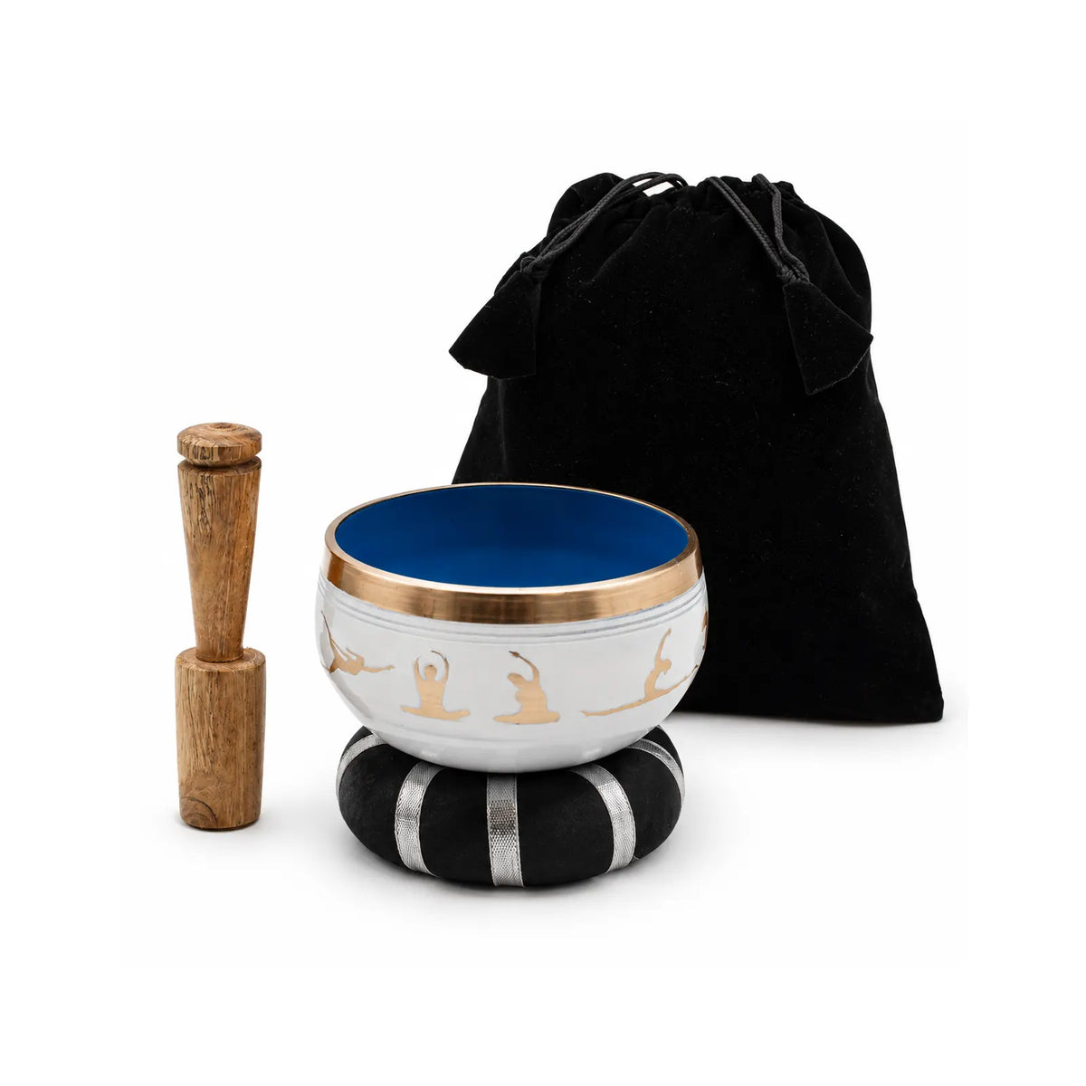 Yoga Moves Tibetan Singing Bowl Set - White and Blue 10.7cm