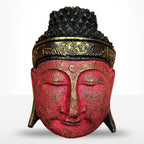 Home Decoration Buddha Head - 25cm - Red Shine Finish with intricate gold detailing, serene facial expression, and textured surface, perfect for Buddha decor and tabletop display.