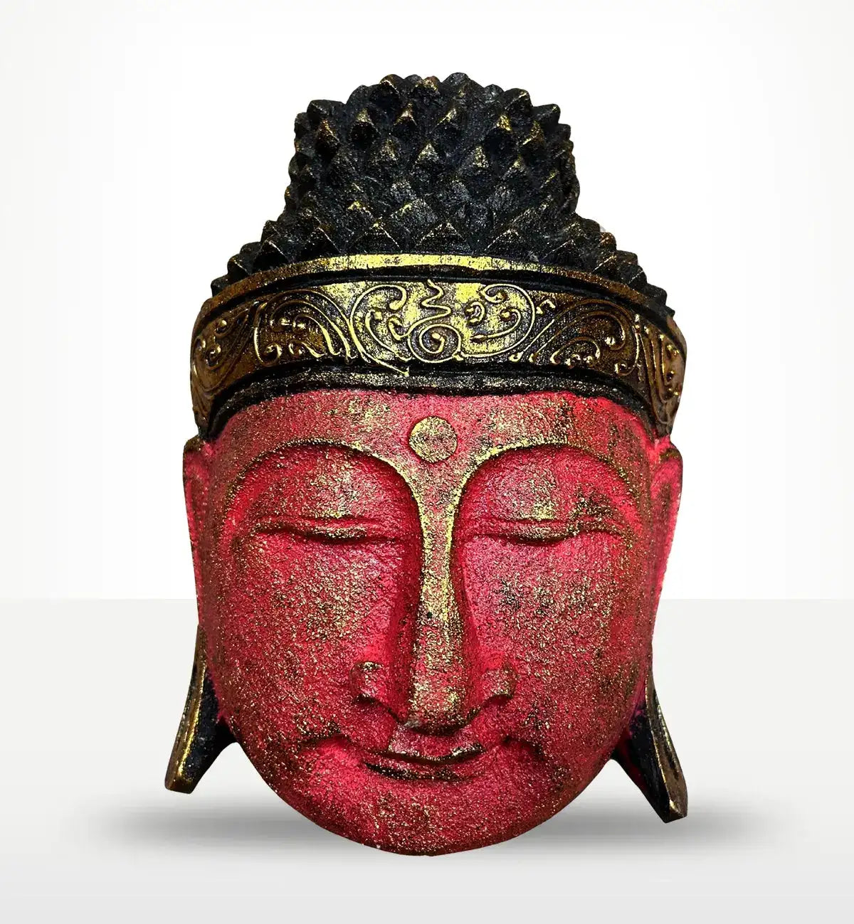 Home Decoration Buddha Head - 25cm - Red Shine Finish with intricate gold detailing, serene facial expression, and textured surface, perfect for Buddha decor and tabletop display.
