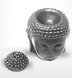 Buddah Head Oil Burner - Dark Brown featuring a serene Buddha face design with removable textured top, ideal for adding a peaceful touch to Buddha decor and oil burning rituals.