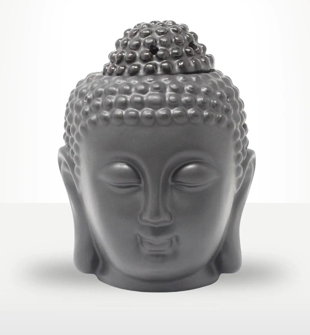 Buddah Head Oil Burner - Dark Brown featuring a serene Buddha head design in a smooth, dark brown finish, perfect for adding calming Buddha decor and ambiance to any space.
