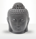 Buddah Head Oil Burner - Dark Brown featuring a serene Buddha head design with detailed curls, crafted as a decorative resin Buddha oil burner for calming home ambiance.