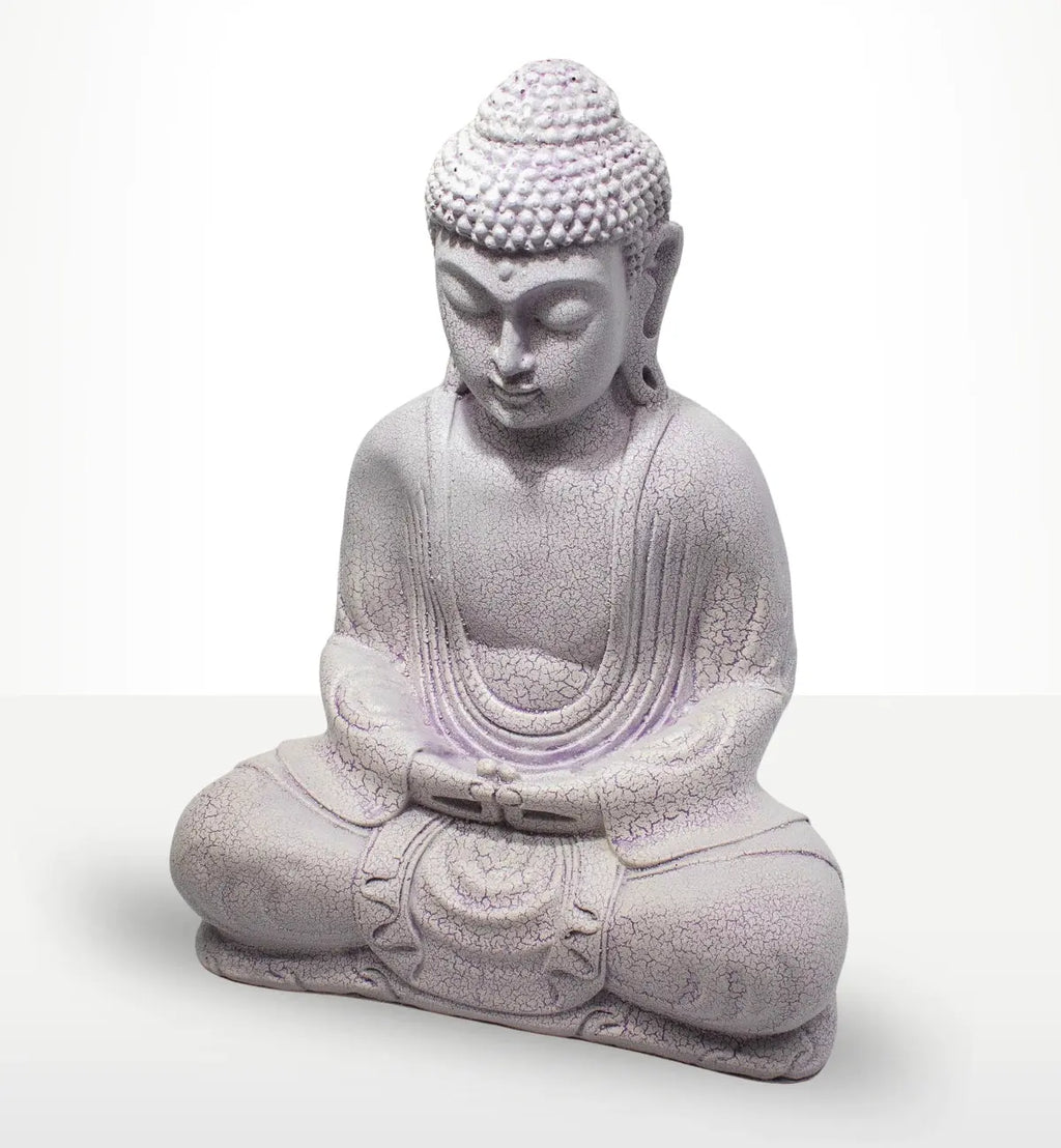 Meditation Buddha Lamp Lavender Crackle - Oval Stand featuring a serene lavender crackle finish Buddha statue in a meditative pose, ideal for Buddha decor and glow lamps.