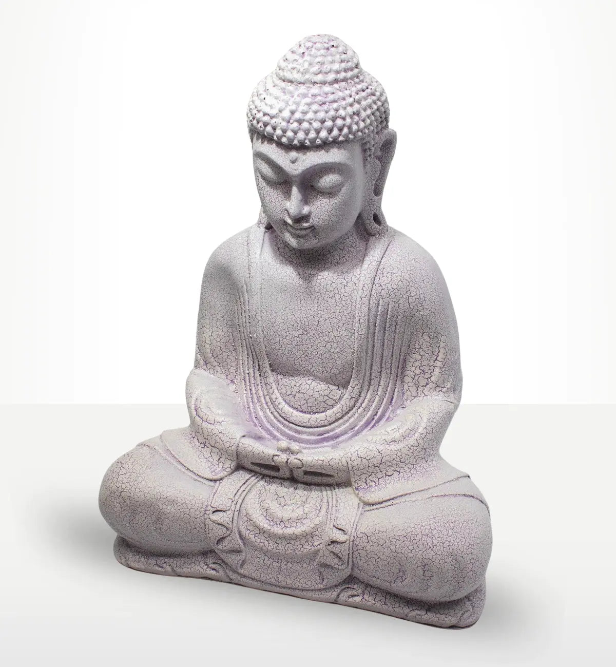 Meditation Buddha Lamp Lavender Crackle - Oval Stand featuring a serene lavender crackle finish Buddha statue in a meditative pose, ideal for Buddha decor and glow lamps.