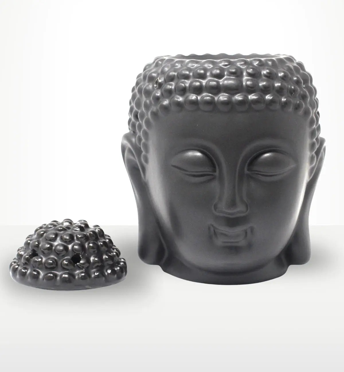 Buddah Head Oil Burner - Dark Brown made from dark brown resin, featuring a serene Buddha head design with removable top for oil burning and Buddha decor.