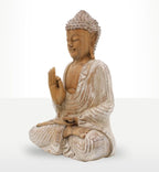 Buddha Statue Whitewash - 40cm Teaching Transmission handcrafted resin Buddha statue with serene expression, whitewashed finish, and detailed flowing robes for peaceful decor.