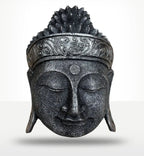 Home Decoration Buddha Head - 25cm - Silver Shine Finish with detailed ornamental crown and serene facial expression for peaceful Buddha decor.