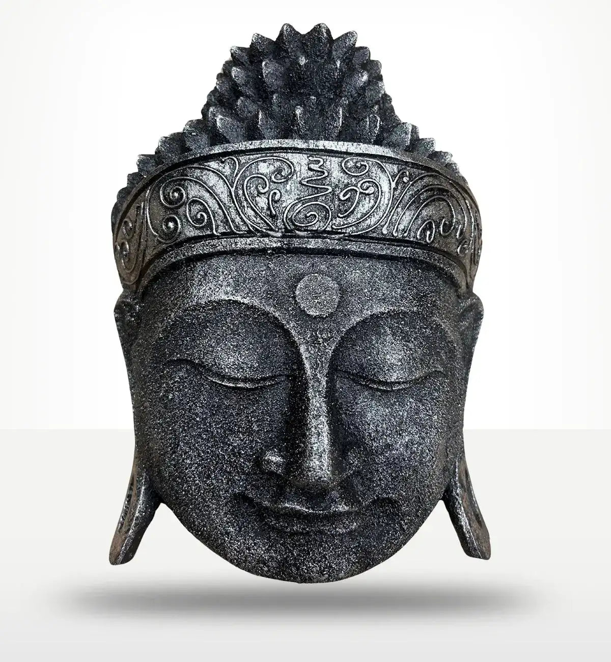 Home Decoration Buddha Head - 25cm - Silver Shine Finish with detailed ornamental crown and serene facial expression for peaceful Buddha decor.