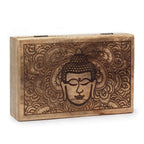 Big Rectangle Box 21.5x14x6.3cm - Buddha Face Black Engraved wooden storage box featuring an intricate Buddha face design with detailed floral etching.