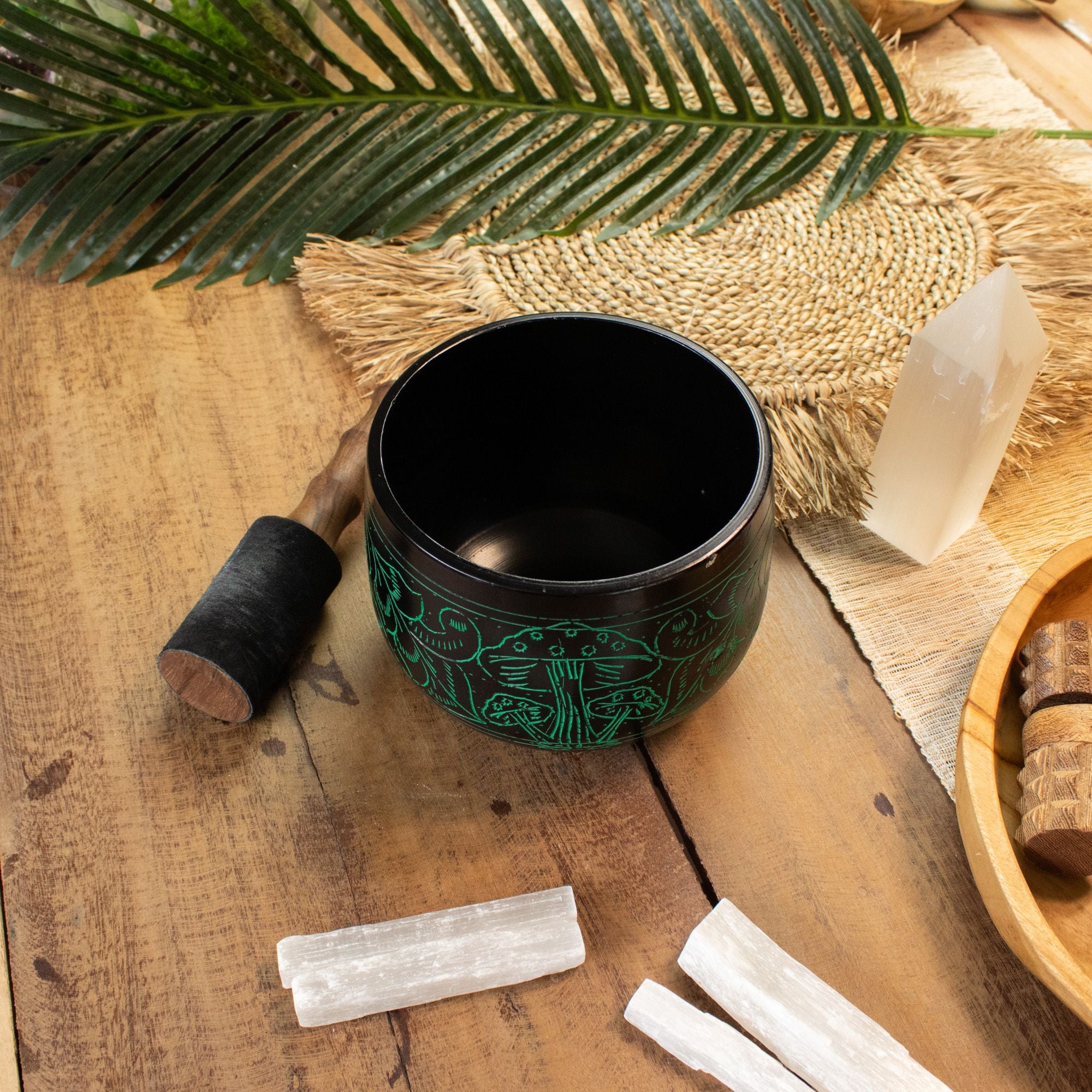 Cauldron Singing Bowl - Magic Mushroom Design - Green 15cm