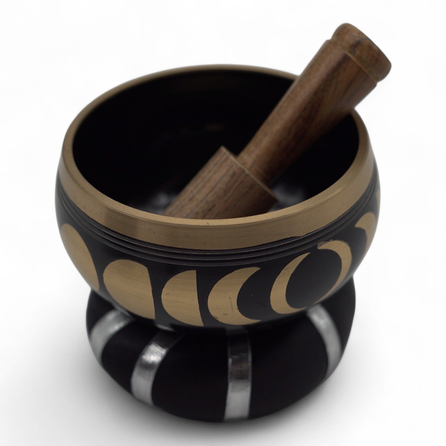 Moon Phase Tibetan Singing Bowl Set - Black 10.7cm