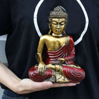 Hand-held Red & Gold Buddha - Large statue featuring intricate details in a serene meditative pose, ideal for Buddha decor or resin Buddha statues collections.