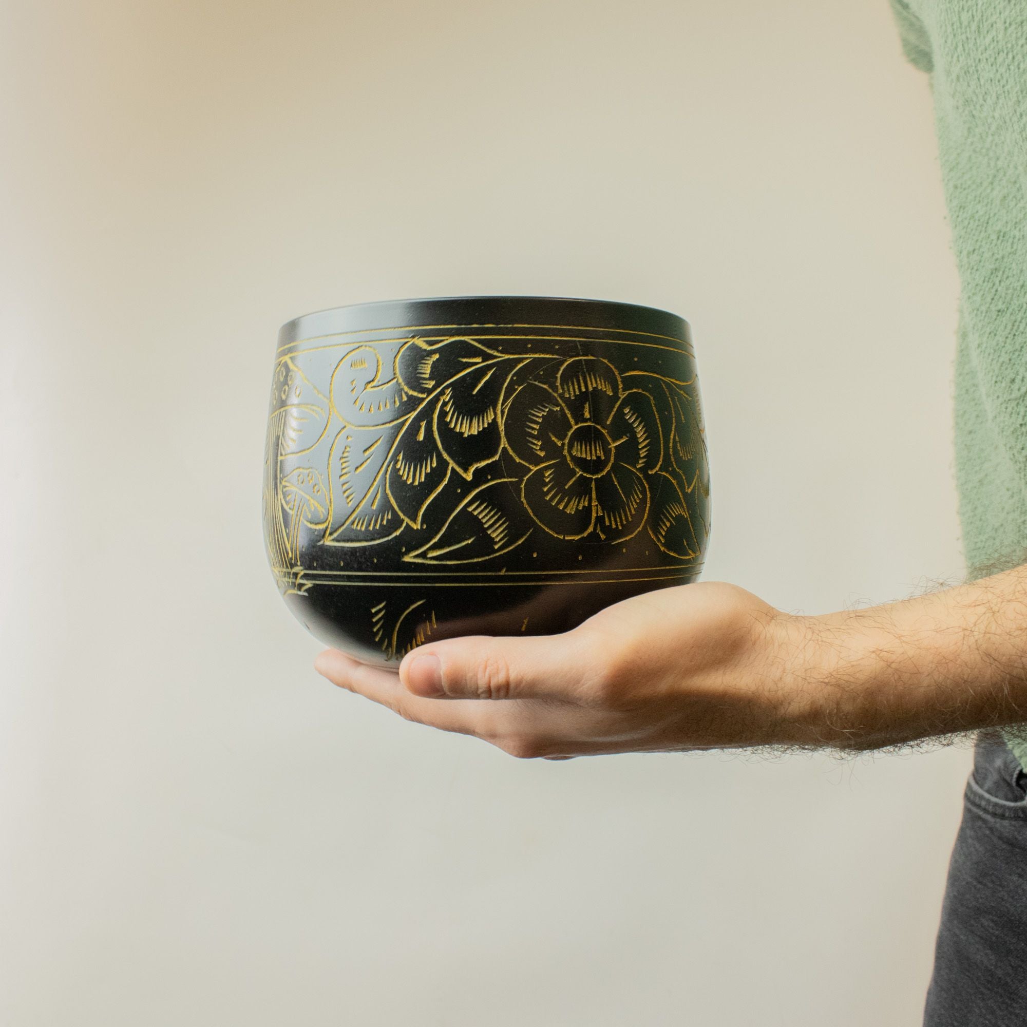 Cauldron Singing Bowl - Magic Mushroom Design - Yellow 15cm