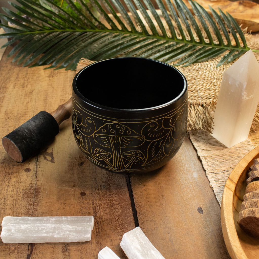 Cauldron Singing Bowl - Magic Mushroom Design - Yellow 15cm