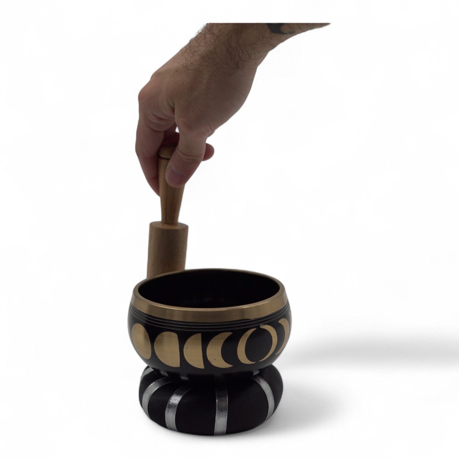 Moon Phase Tibetan Singing Bowl Set - Black 10.7cm